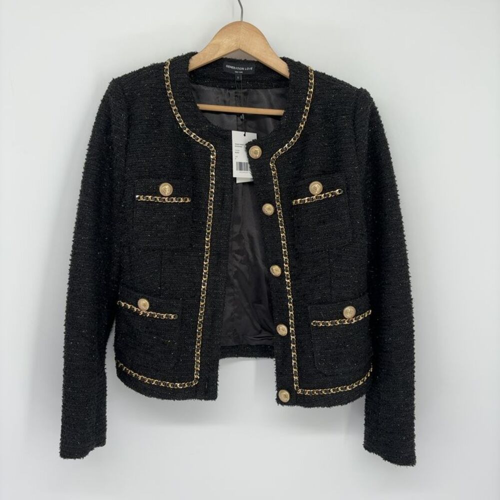 GENERATION LOVE LOVE velma tweed jacket in black/gold